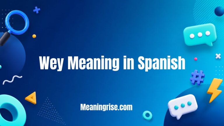Illustration explaining the Wey Meaning in Spanish, including its common slang usage, pronunciation, examples, and regional context in everyday conversations