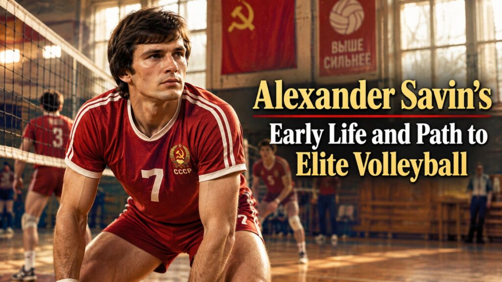 Young Alexander Savin developing his volleyball skills during his early career in Soviet-era training.