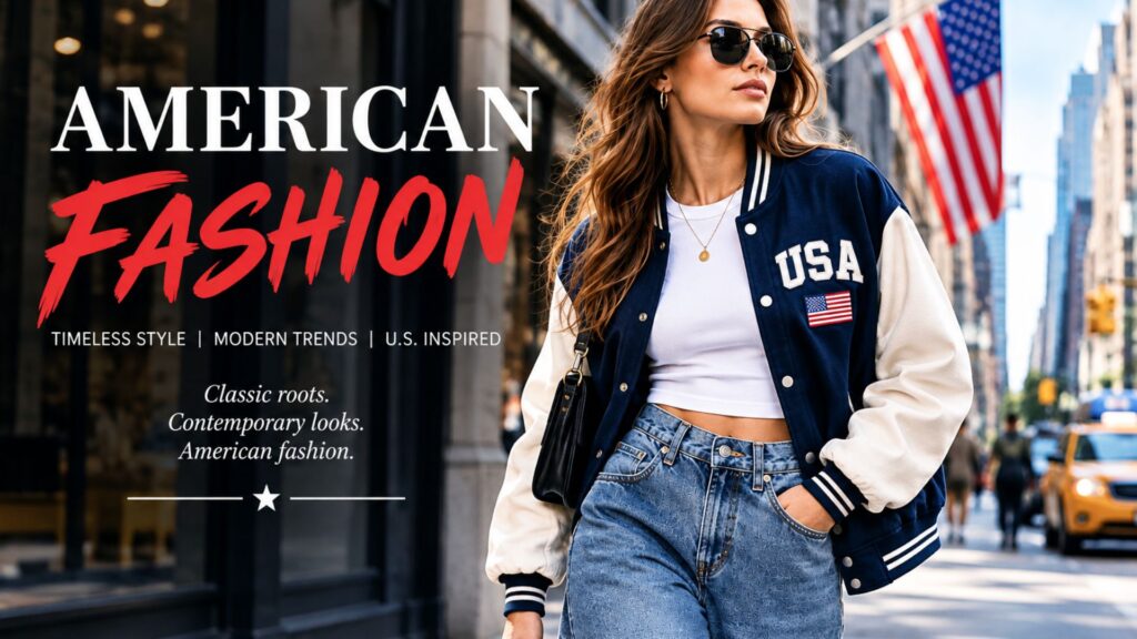 Modern American fashion featuring a stylish model in contemporary U.S.-inspired clothing