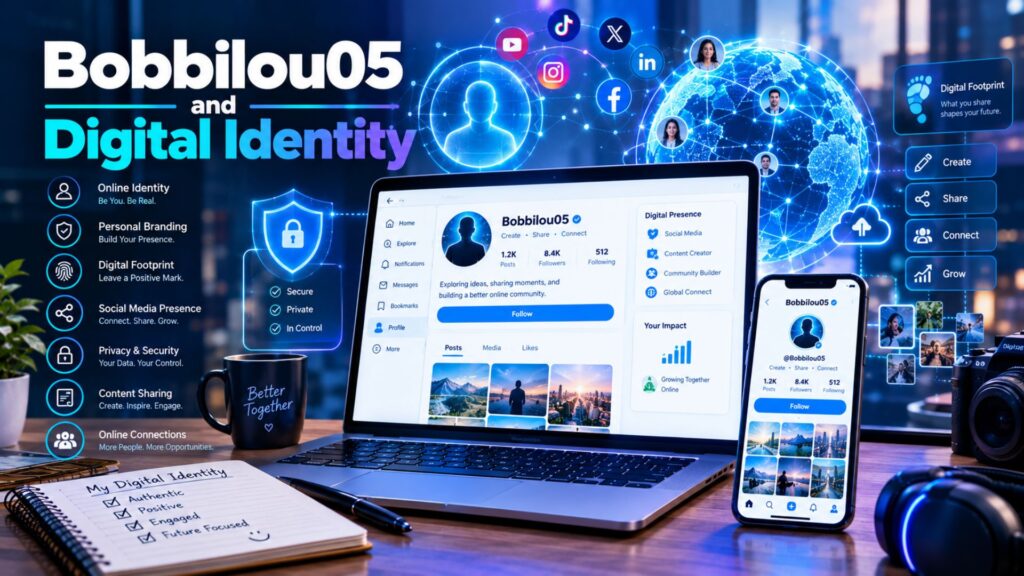 Bobbilou05 and digital identity represented through an online profile, social media presence, digital footprint, privacy, and online connections