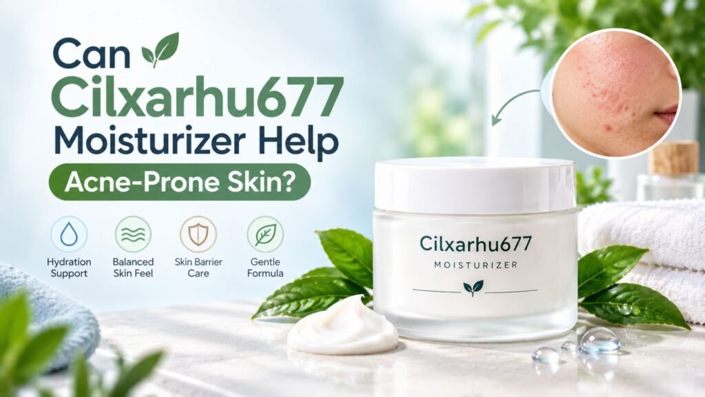 Cilxarhu677 moisturizer with skincare elements illustrating its potential use for acne-prone skin.
