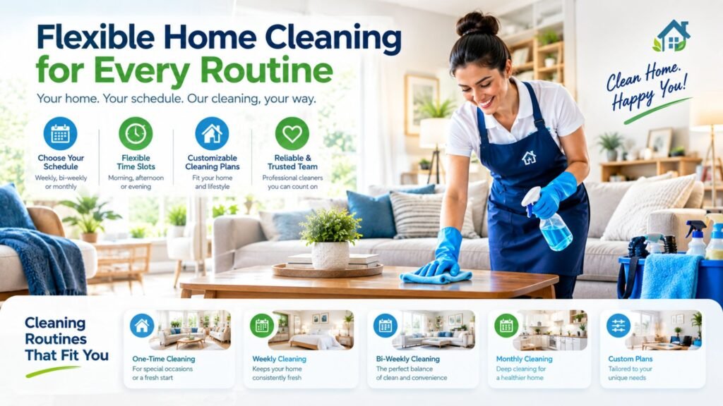 Flexible home cleaning service with customizable schedules, cleaning plans, and professional cleaners for different household routines.