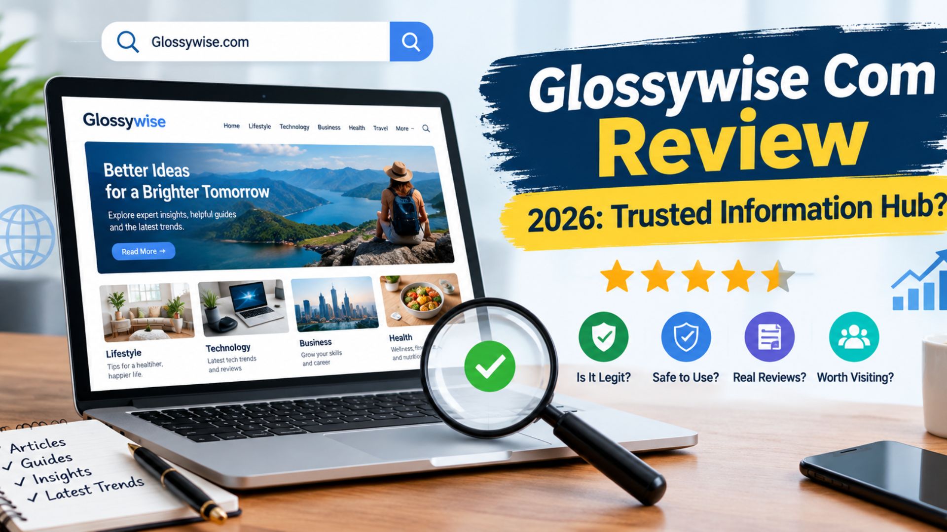 Glossywise Com Review 2026 showing website credibility, ratings, and trust analysis