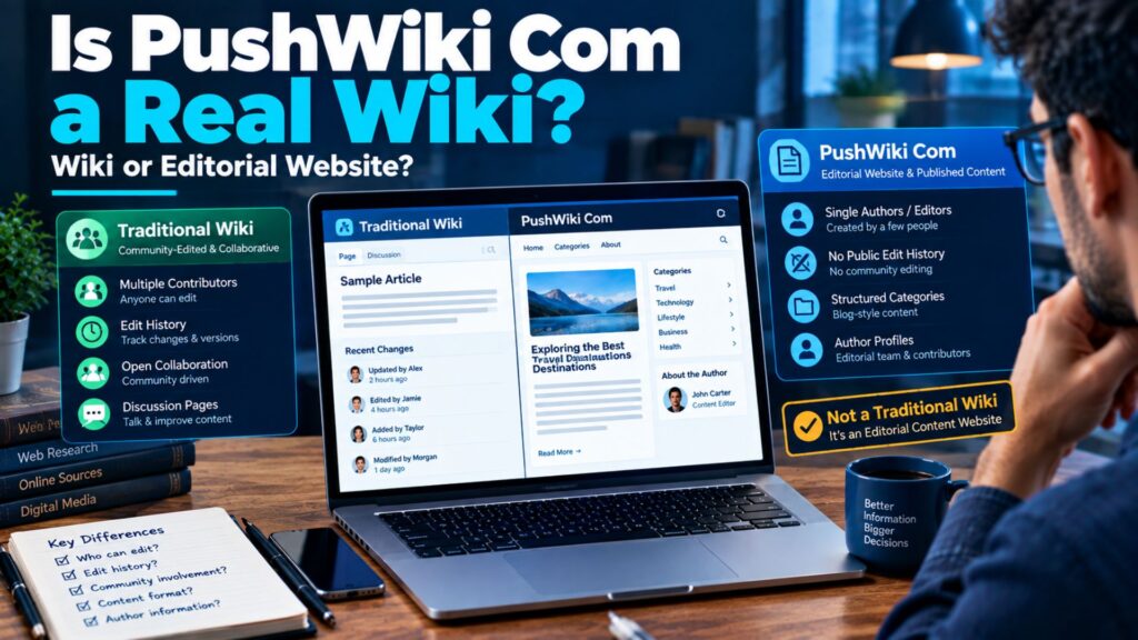 “PushWiki Com reviewed as an editorial website rather than a traditional community-edited wiki, with comparison and research indicators.”