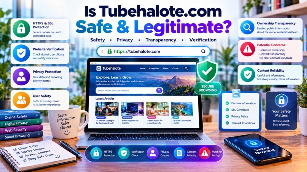Tubehalote.com safety and legitimacy explained with secure browsing, HTTPS, privacy, ownership transparency, website verification, and online safety indicators