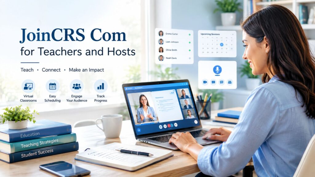 JoinCRS Com platform for teachers and hosts with a professional virtual classroom and digital teaching tools.