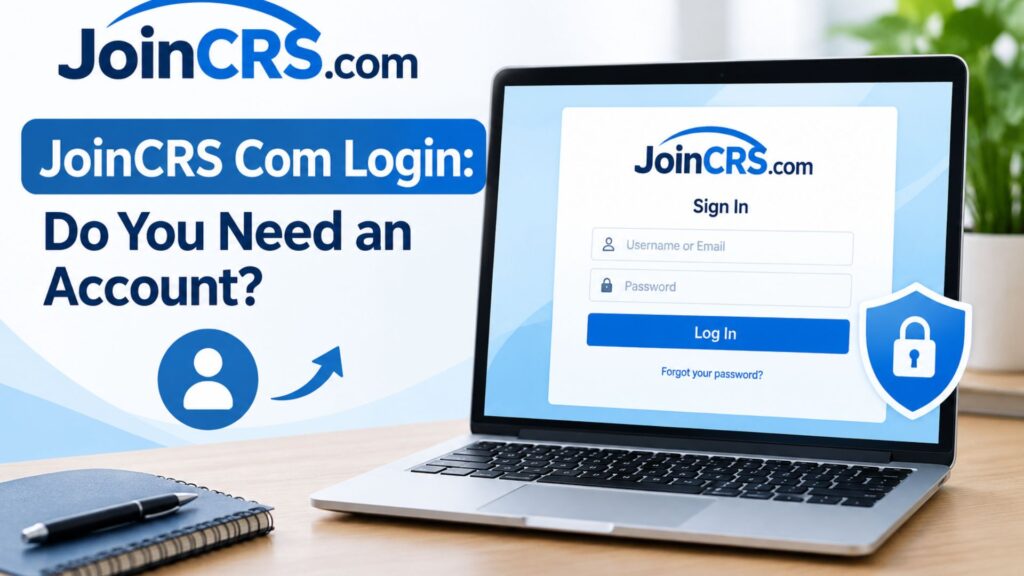 JoinCRS.com login page showing account sign-in fields and secure user access