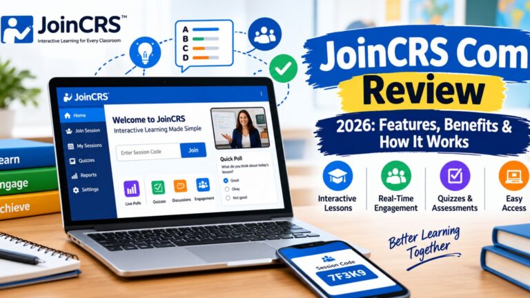 JoinCRS Com Review 2026 showing an interactive digital learning platform and online classroom features