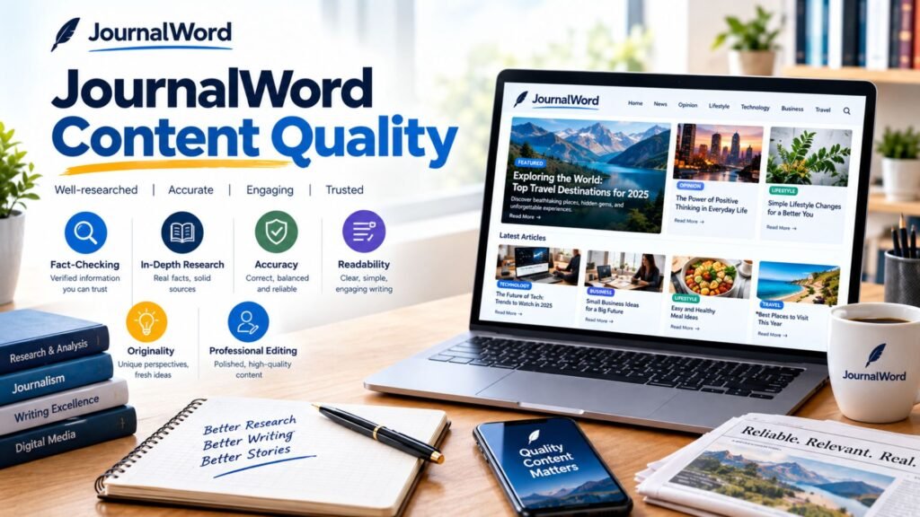 JournalWord content quality represented by polished articles, editorial review, research, fact-checking, and professional digital publishing