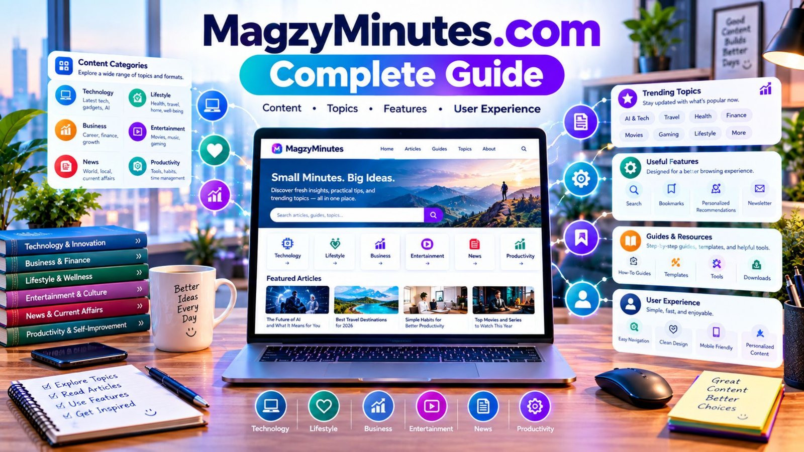 MagzyMinutes com complete guide showing its content, topics, features, digital resources, and user experience through a modern website interface.