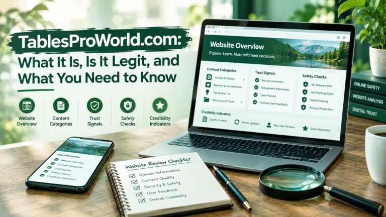 TablesProWorld.com website review showing legitimacy, safety checks, credibility indicators, and key information.