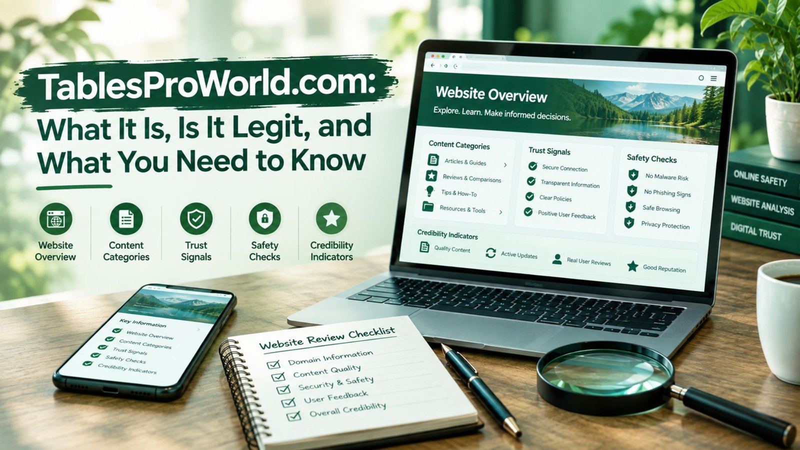 TablesProWorld.com website review showing legitimacy, safety checks, credibility indicators, and key information.