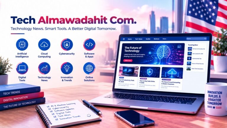 Generic technology . Tech Almawadahit Com website interface featuring AI, software, cybersecurity, digital tools, technology news, and emerging tech trends.