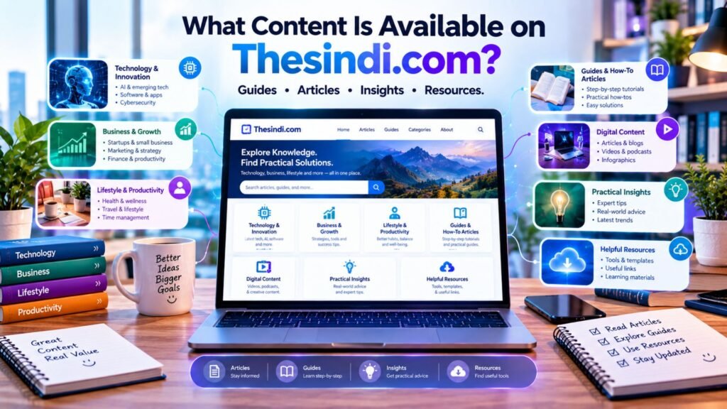 Thesindi com content categories including technology, business, lifestyle, guides, how-to articles, practical insights, and digital resources.