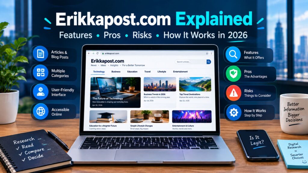 Erikkapost.com explained with its website interface, multiple content categories, features, benefits, risks, and how the platform works in 2026.