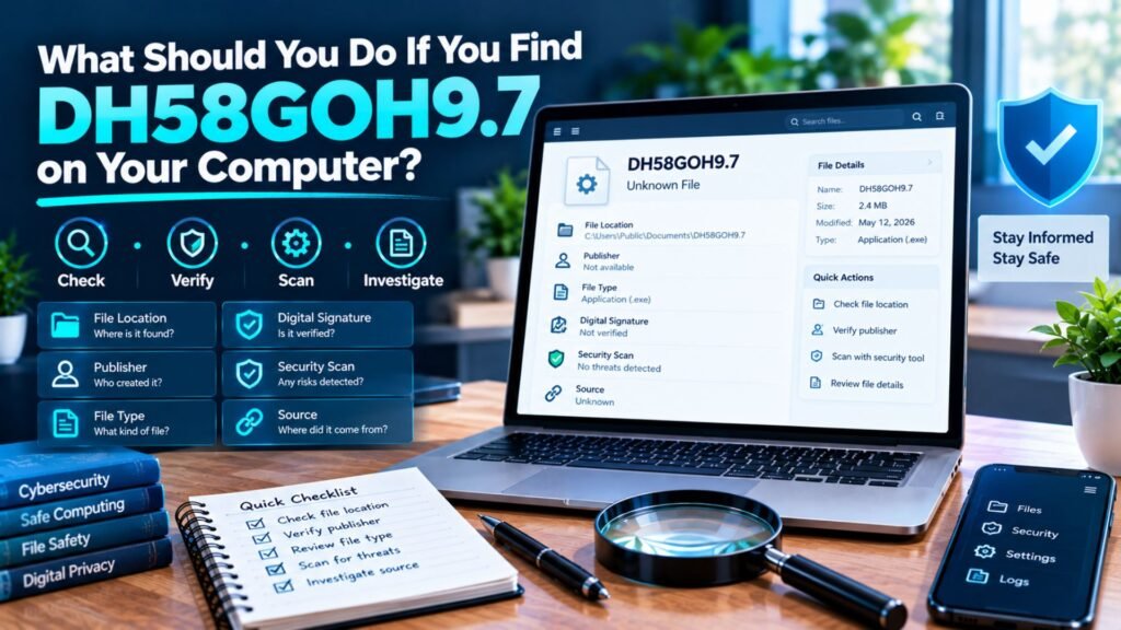 DH58GOH9.7 found on a computer with file location, publisher, security scan, and verification checks