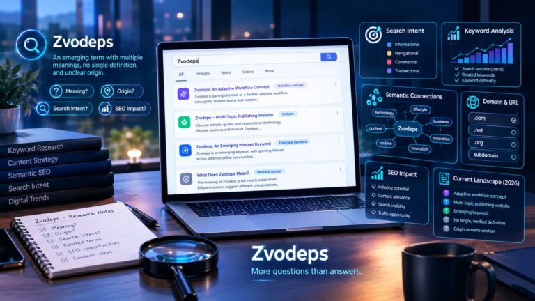 Zvodeps explained with search intent, uncertain meaning, keyword research, and SEO impact visualized on a digital workspace.