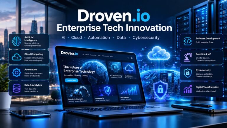 Droven.io Enterprise Tech Innovation featuring AI, cloud computing, automation, cybersecurity, data analytics, and digital transformation technologies.