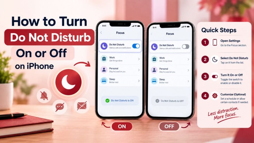 How to turn Do Not Disturb on or off on iPhone using Focus settings.