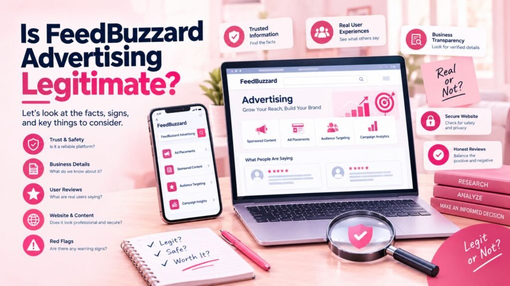 Is FeedBuzzard Advertising legitimate, showing website research, user reviews, business transparency, security checks, and potential red flags.