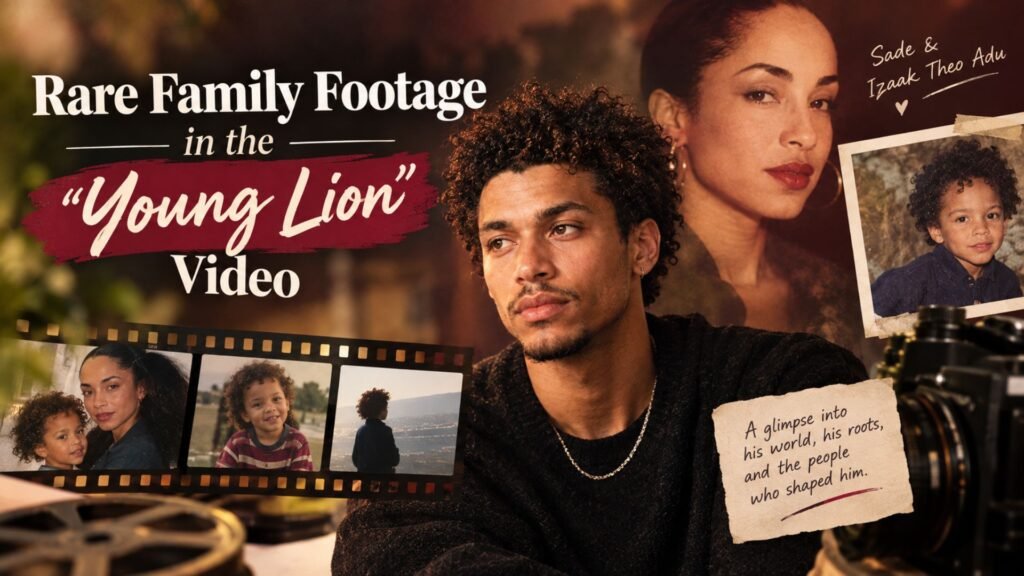 Rare family footage associated with Sade Adu’s “Young Lion” video, presented in a nostalgic biography-style editorial collage.