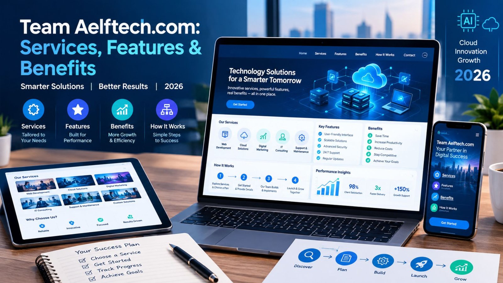 “Team Aelftech com services and features in 2026 showing SEO, PPC, social media marketing, WordPress development, website optimization, analytics, and digital growth.”